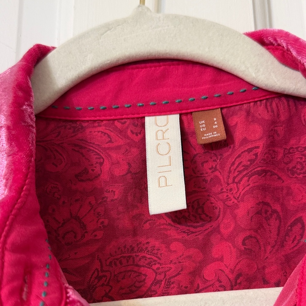 Pilcro Velvet Shirt in Bright Pink - Picture 2 of 6